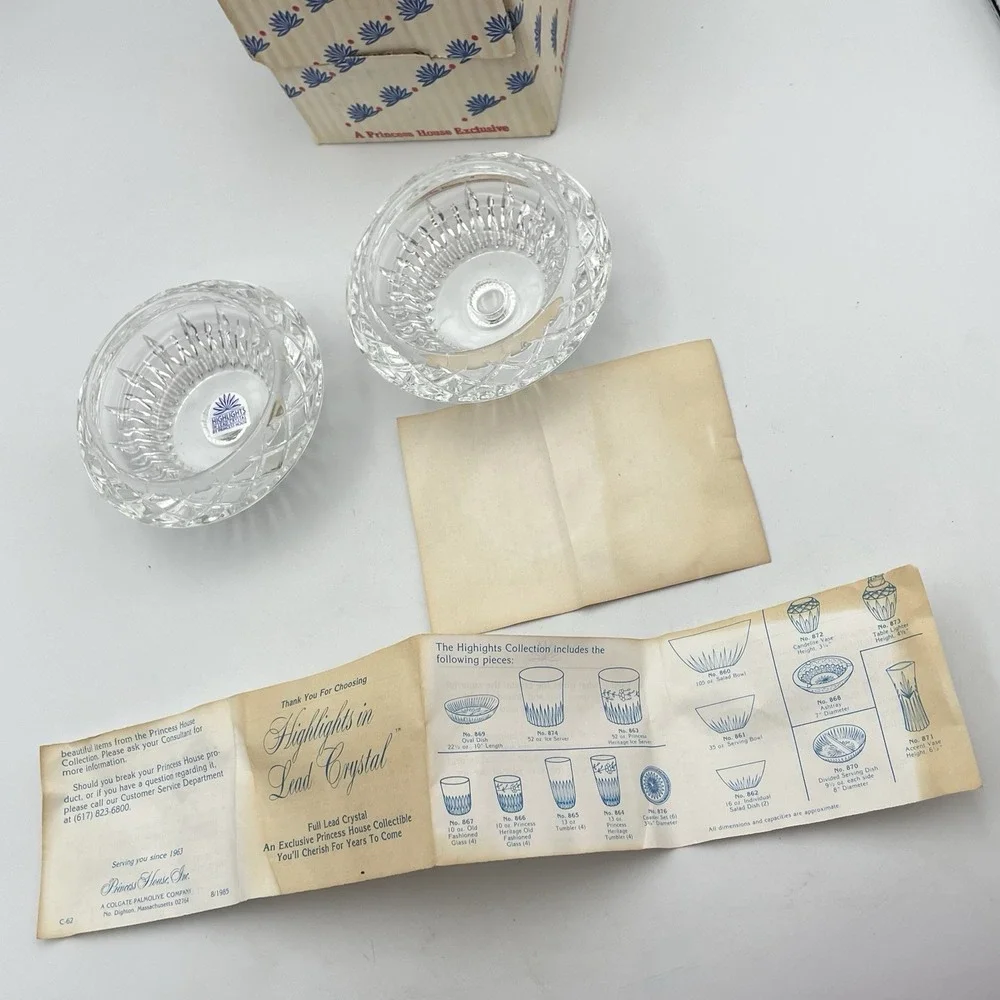 Vintage 1984 Princess House Highlights Lead Crystal‎ Candle Holders Set Of 2 Box